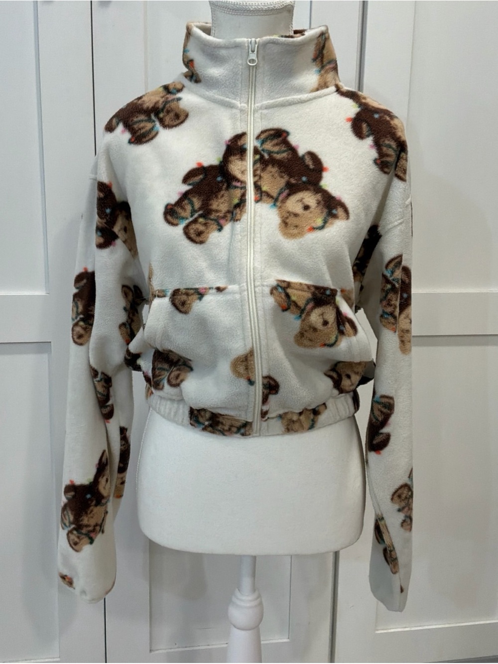 Grayson threads teddy bear Sherpa zip up cropped jacket S holiday